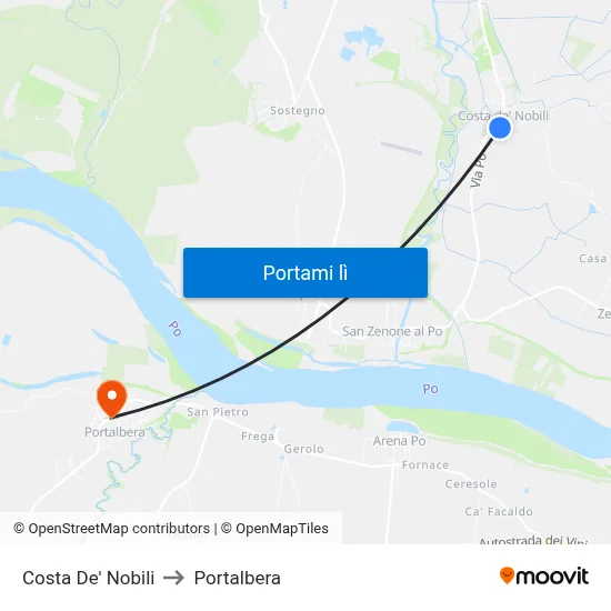 Costa De' Nobili to Portalbera map