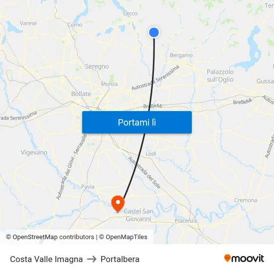 Costa Valle Imagna to Portalbera map