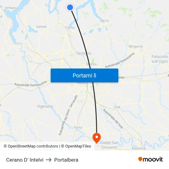 Cerano D' Intelvi to Portalbera map
