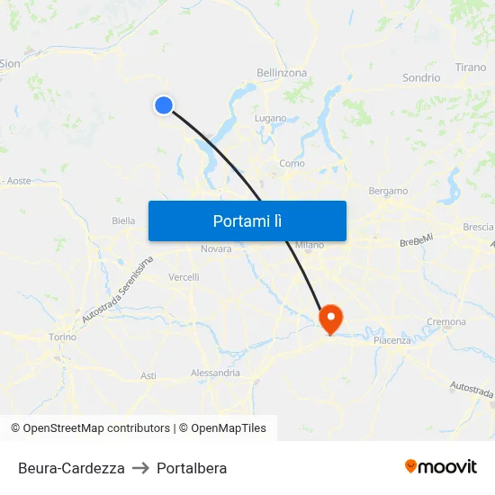 Beura-Cardezza to Portalbera map