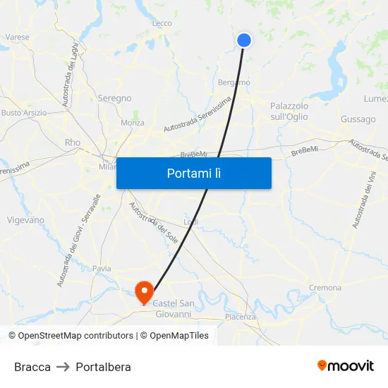 Bracca to Portalbera map