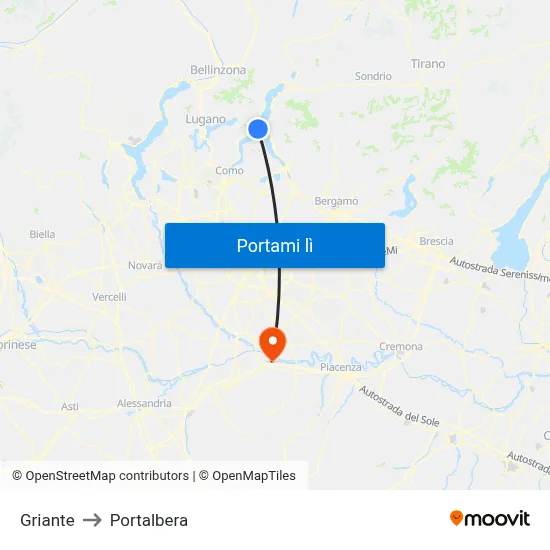 Griante to Portalbera map