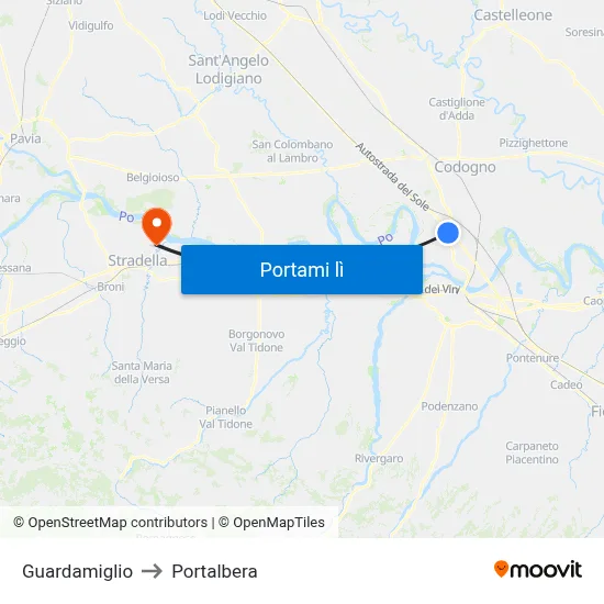 Guardamiglio to Portalbera map
