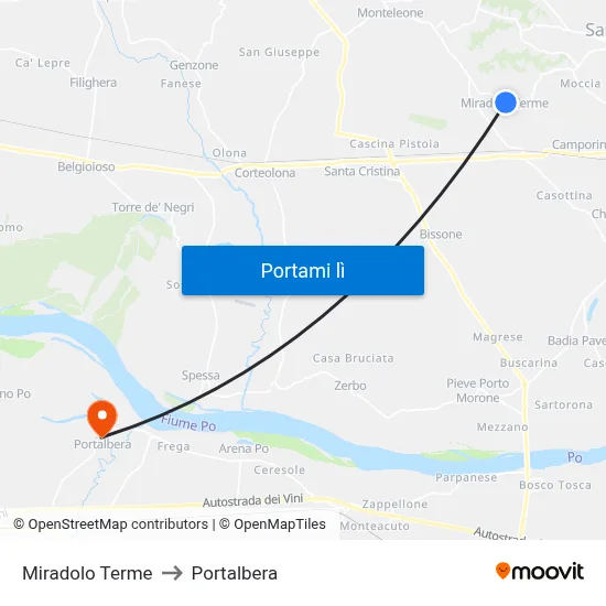 Miradolo Terme to Portalbera map