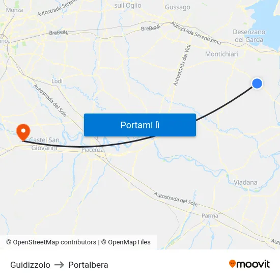 Guidizzolo to Portalbera map