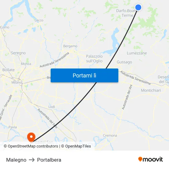 Malegno to Portalbera map