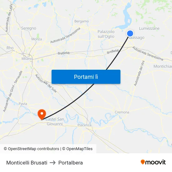 Monticelli Brusati to Portalbera map