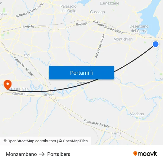 Monzambano to Portalbera map