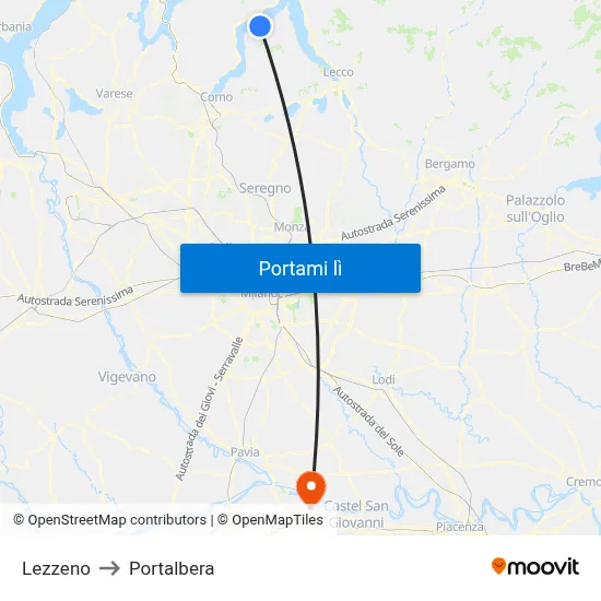 Lezzeno to Portalbera map