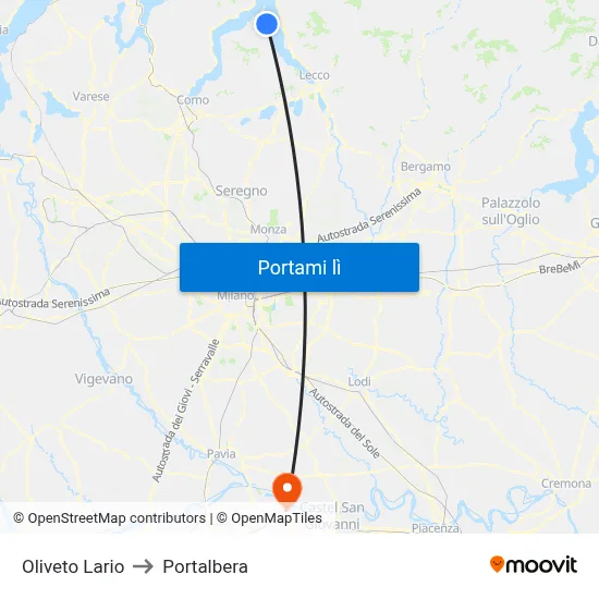 Oliveto Lario to Portalbera map