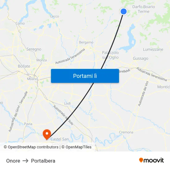 Onore to Portalbera map