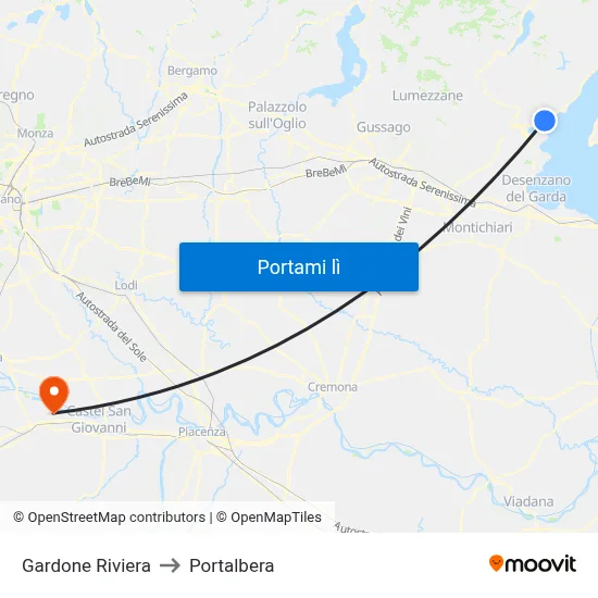 Gardone Riviera to Portalbera map