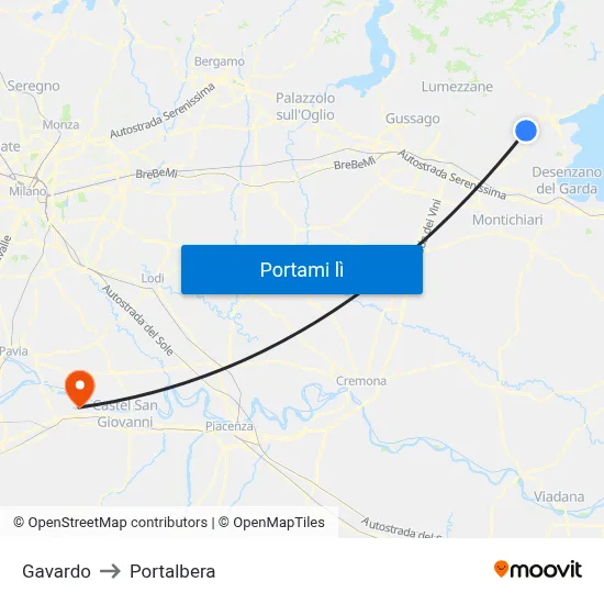 Gavardo to Portalbera map