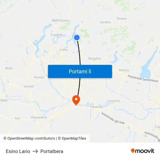 Esino Lario to Portalbera map