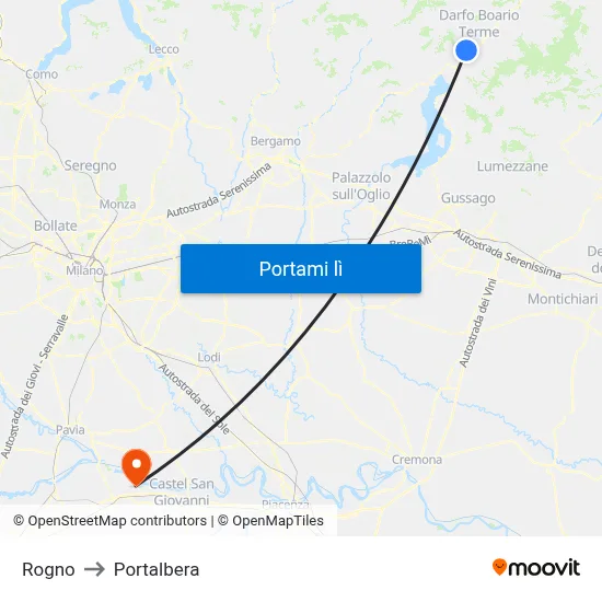 Rogno to Portalbera map