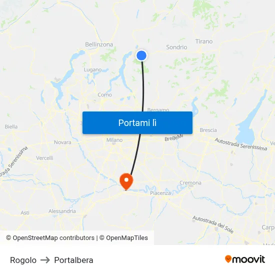 Rogolo to Portalbera map