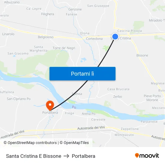 Santa Cristina E Bissone to Portalbera map