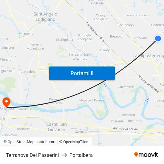 Terranova Dei Passerini to Portalbera map