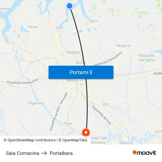 Sala Comacina to Portalbera map