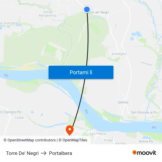 Torre De' Negri to Portalbera map