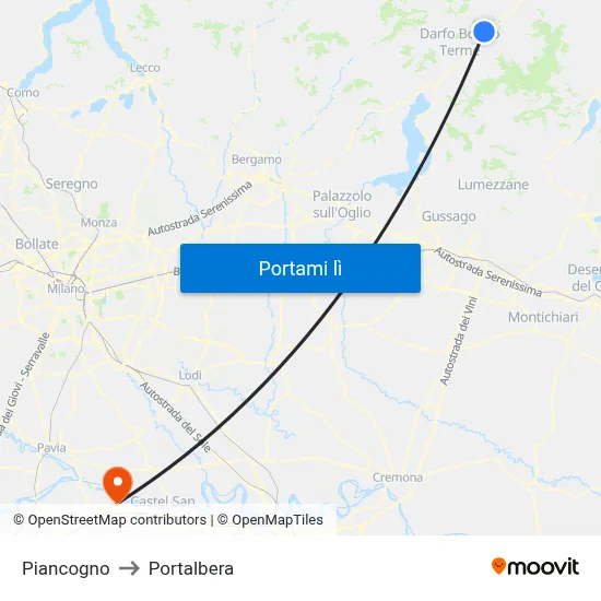 Piancogno to Portalbera map