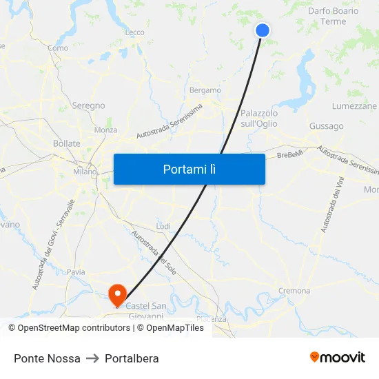Ponte Nossa to Portalbera map