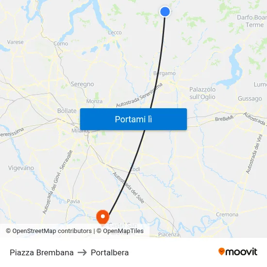 Piazza Brembana to Portalbera map