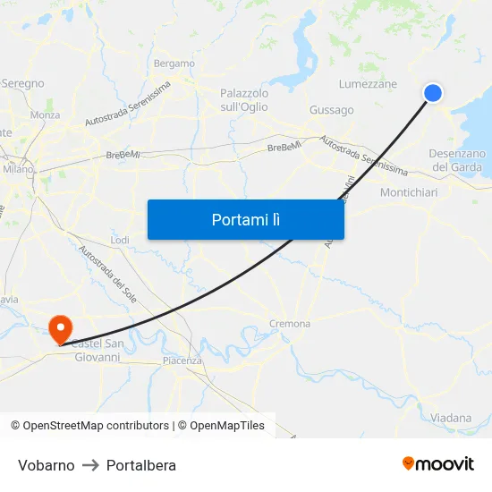Vobarno to Portalbera map