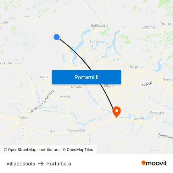 Villadossola to Portalbera map