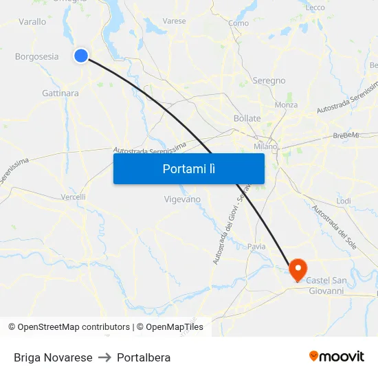 Briga Novarese to Portalbera map