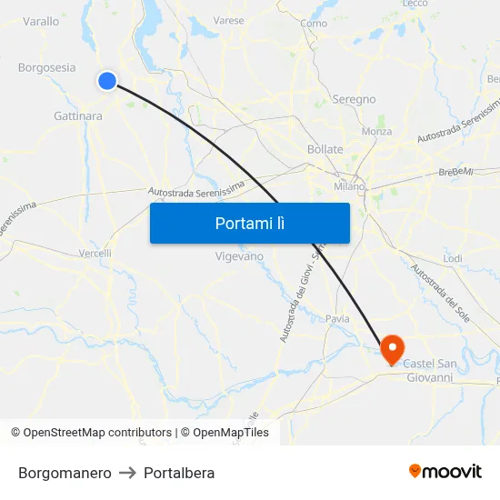 Borgomanero to Portalbera map