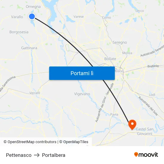Pettenasco to Portalbera map
