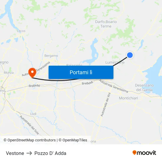 Vestone to Pozzo D' Adda map