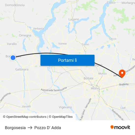 Borgosesia to Pozzo D' Adda map