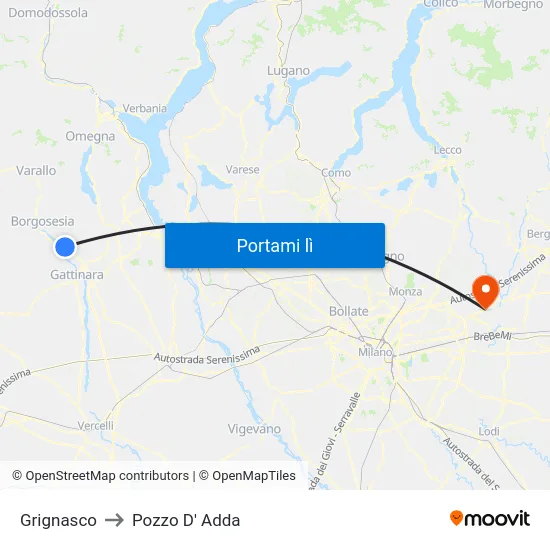 Grignasco to Pozzo D' Adda map