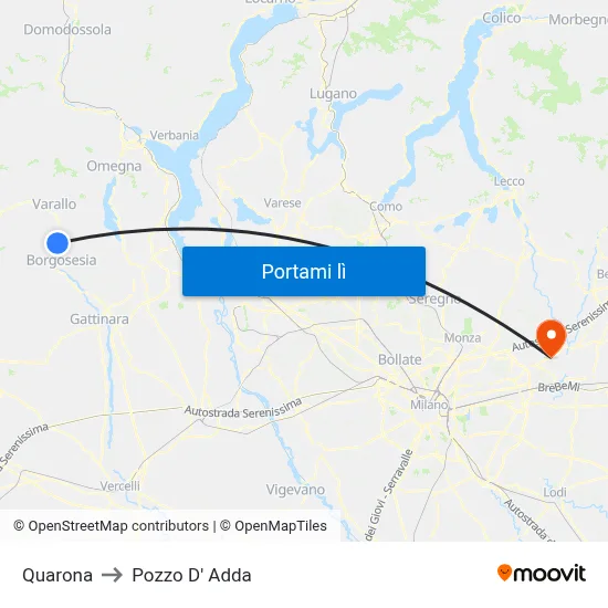 Quarona to Pozzo D' Adda map
