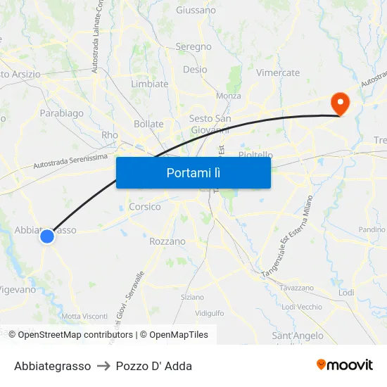 Abbiategrasso to Pozzo D' Adda map