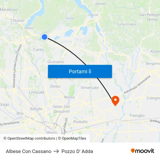 Albese Con Cassano to Pozzo D' Adda map