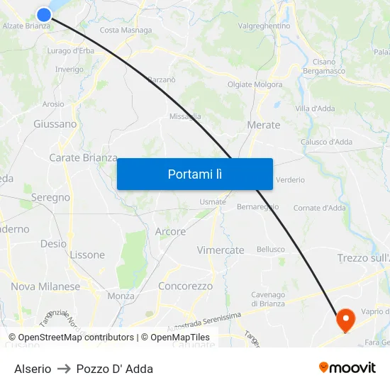 Alserio to Pozzo D' Adda map