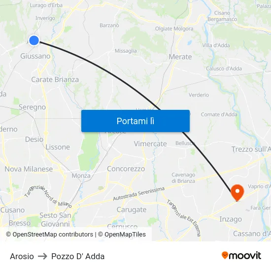 Arosio to Pozzo D' Adda map