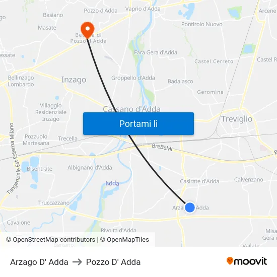 Arzago D' Adda to Pozzo D' Adda map