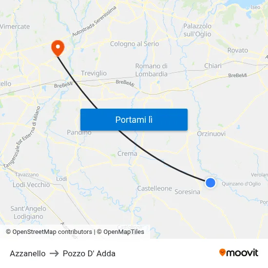 Azzanello to Pozzo D' Adda map