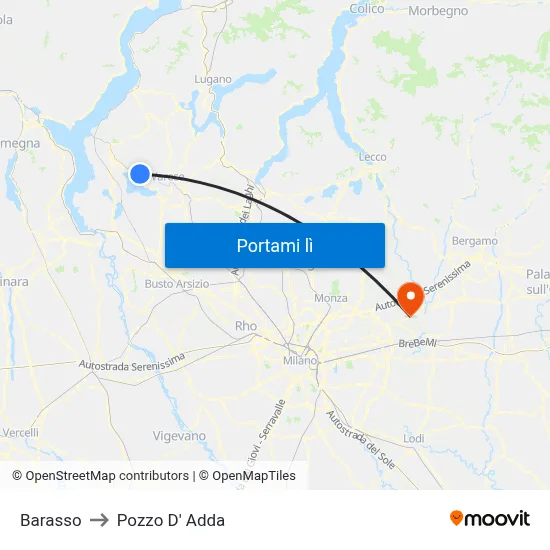 Barasso to Pozzo D' Adda map