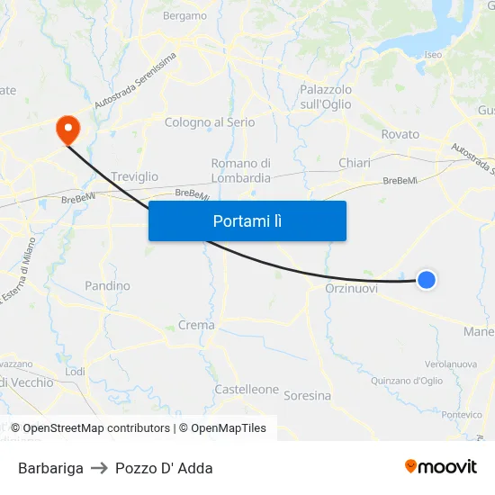 Barbariga to Pozzo D' Adda map