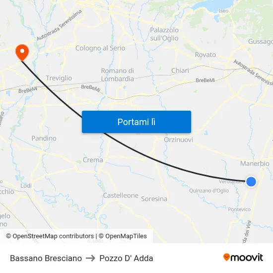 Bassano Bresciano to Pozzo D' Adda map