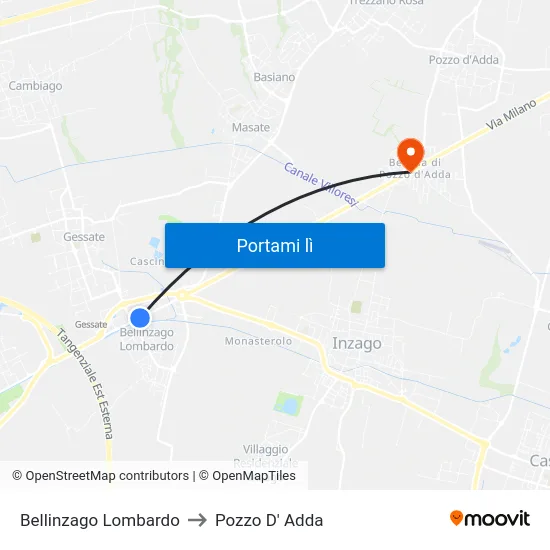 Bellinzago Lombardo to Pozzo D' Adda map