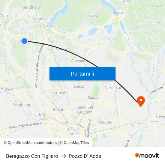 Beregazzo Con Figliaro to Pozzo D' Adda map