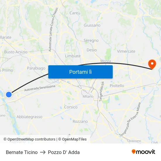 Bernate Ticino to Pozzo D' Adda map