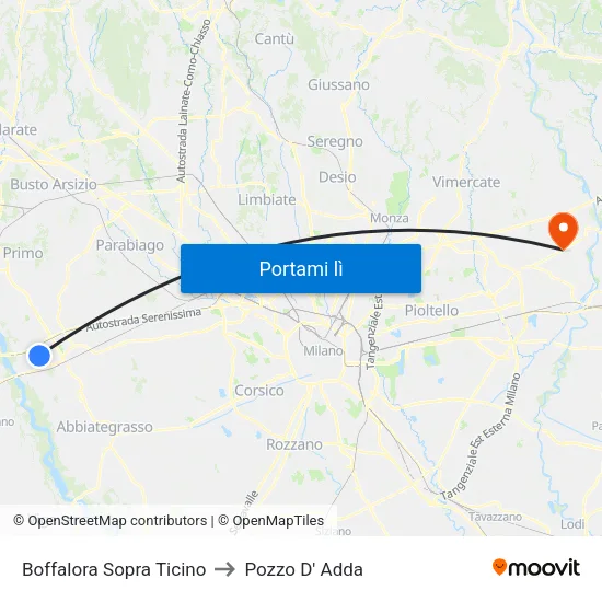 Boffalora Sopra Ticino to Pozzo D' Adda map