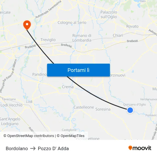 Bordolano to Pozzo D' Adda map